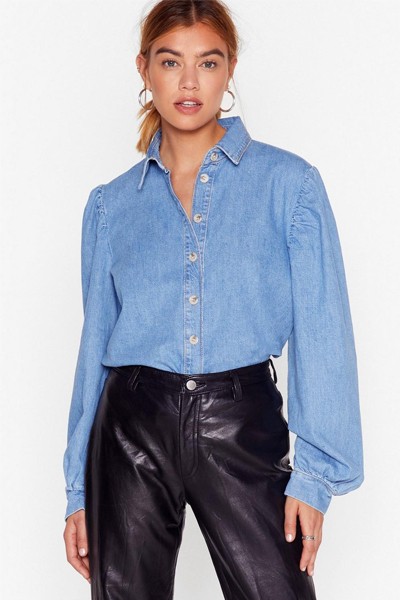 Diamond In The Puff Sleeve Denim Blouse