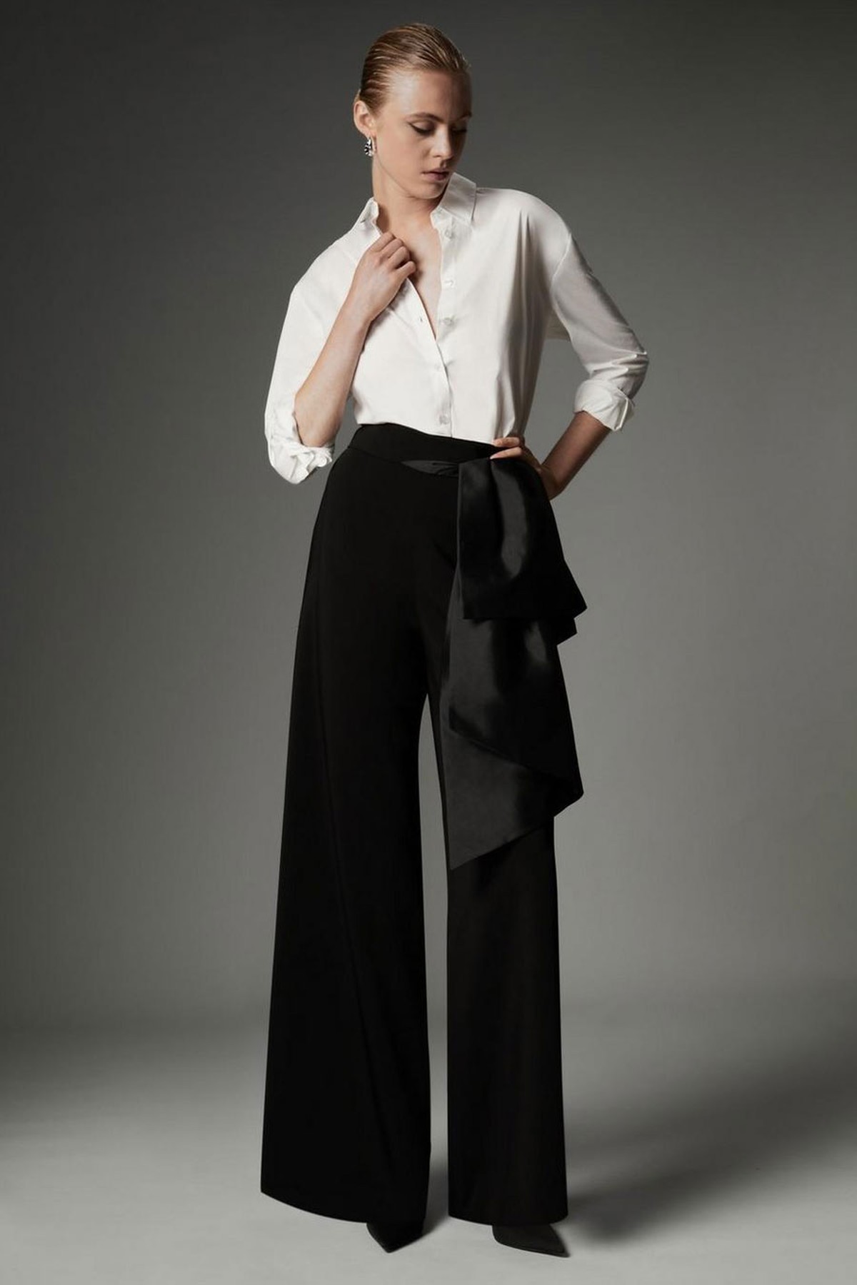 Bow Detail Crepe Wide Leg Trouser from Karen Millen