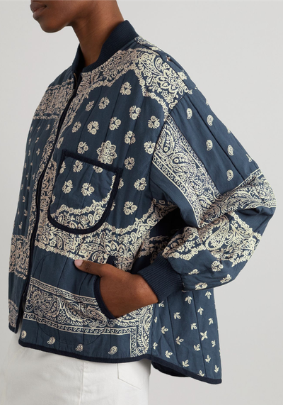 Velvet-Trimmed Printed Quilted Cotton Bomber Jacket from The Great.