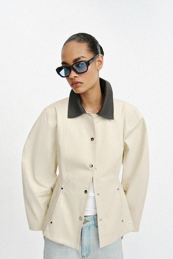 Contrast Collar Peplum Jacket