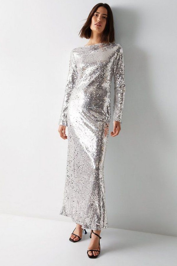 Slash Neck Sequin Maxi Dress from Warehouse