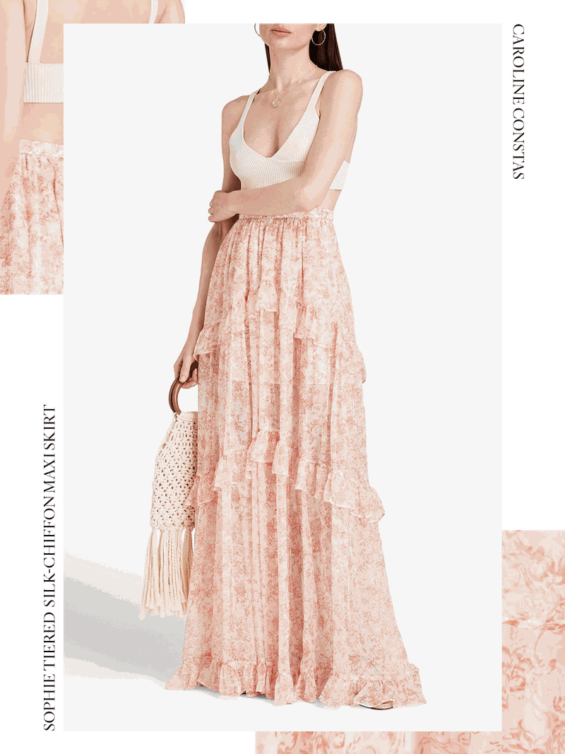 Sophie Tiered Floral Print Silk Chiffon Maxi Skirt from Caroline Constas