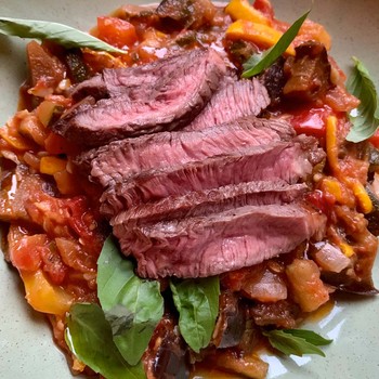 Steaks with roasted vegetable ratatouille