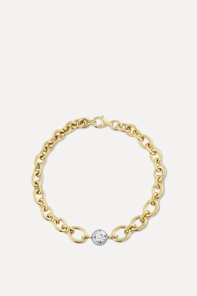 Oval Link Chain Bracelet With Single Diamond Donut