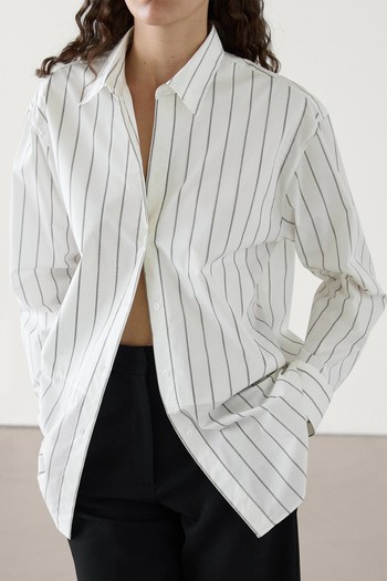 Cotton Blend Striped Oversize Blouse from Massimo Dutti