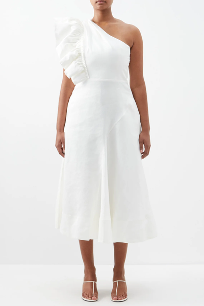 Bonjour Asymmetric Ruffled Linen-Blend Dress from Aje