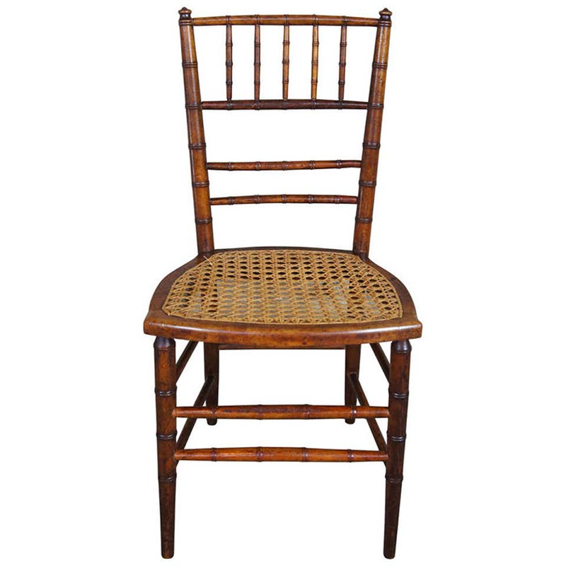 Antique Spindle Back Accent Caned Bamboo Chair from 1st Dibs