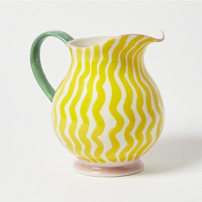 Azur Wiggle Stripe Yellow Ceramic Jug from Oliver Bonas
