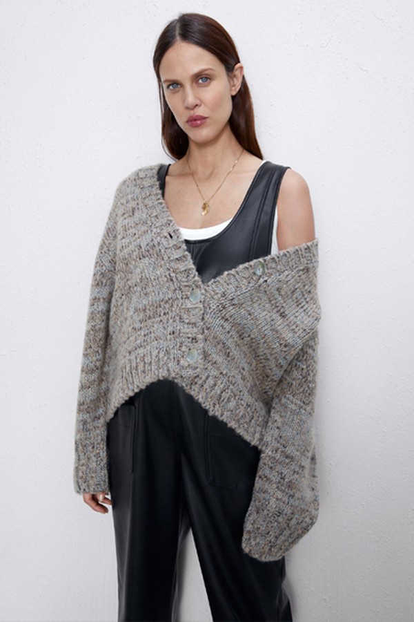 Cropped Wool Blend Cardigan