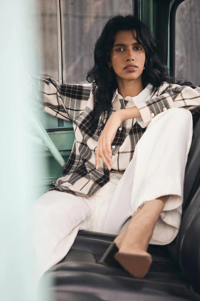 Neutral Checked Cotton Shirt from  Mint Velvet