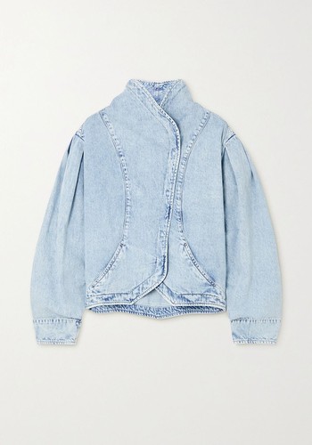 Pauline Copped Acid-Wash Denim Jacket from Isabel Marant