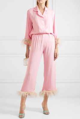 Satin & Feather-Trimmed Pyjama Set from Sleeper