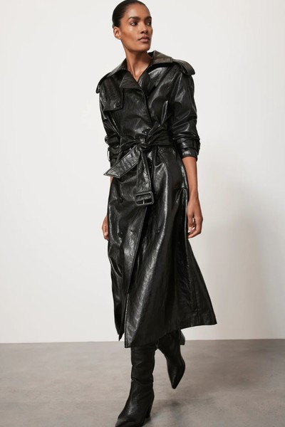 Faux Leather Trench Coat