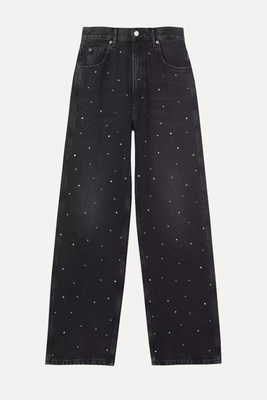 Rhinestone-Embellished Wide-Leg High-Rise Jeans from Sandro