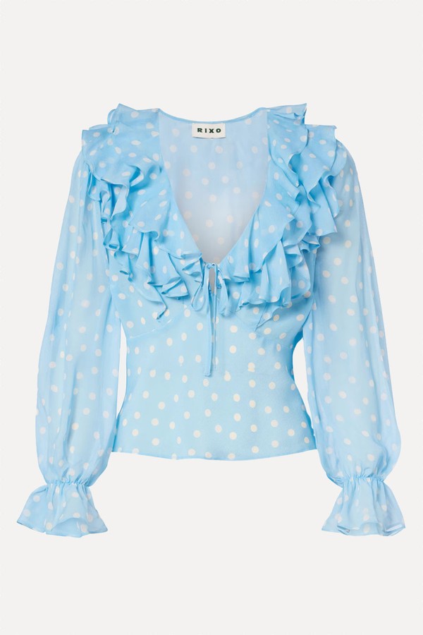 Lasca Polka-Dot Silk Top from Rixo