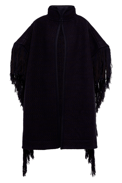 Fringe-Trimmed Jacquard Wool Cape from Jill Sander