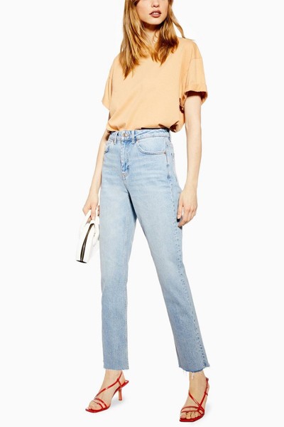 TALL Bleach Raw Hem Straight Jeans from Topshop