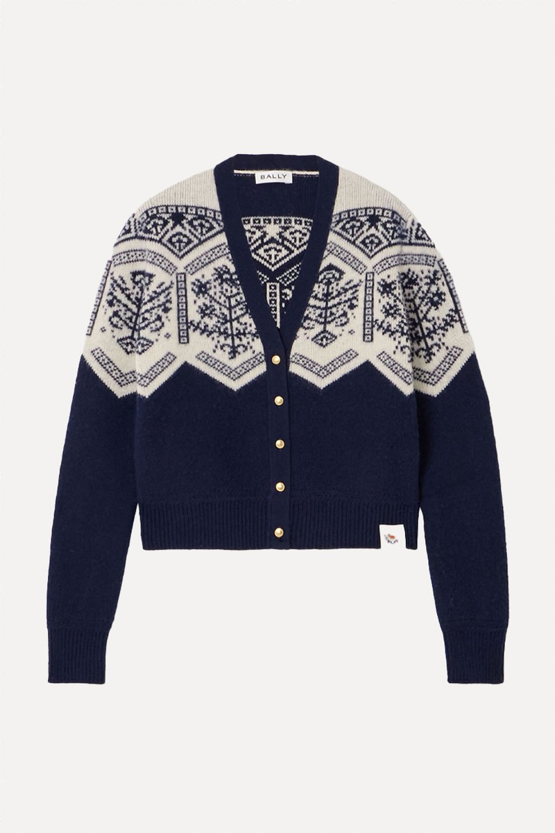 Mountain Merino Wool & Cotton-Blend Jacquard-Knit Cardigan from Bally