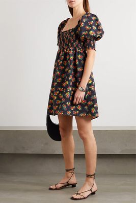 Brenda Shirred Floral-Print Linen Mini Dress from Rixo