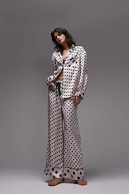 Satin Polka Dot Piped Shirt & Trouser Pyjama Set from Topshop