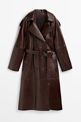 Nappa Leather Trench-Style Coat With Belt from Massimo Dutti