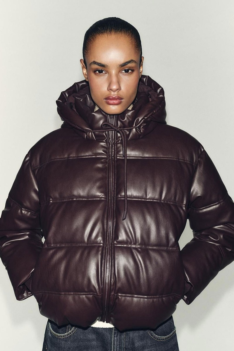 Puffer Anorak With Faux Leather Effect, Water-Repellent & Windproof from Zara