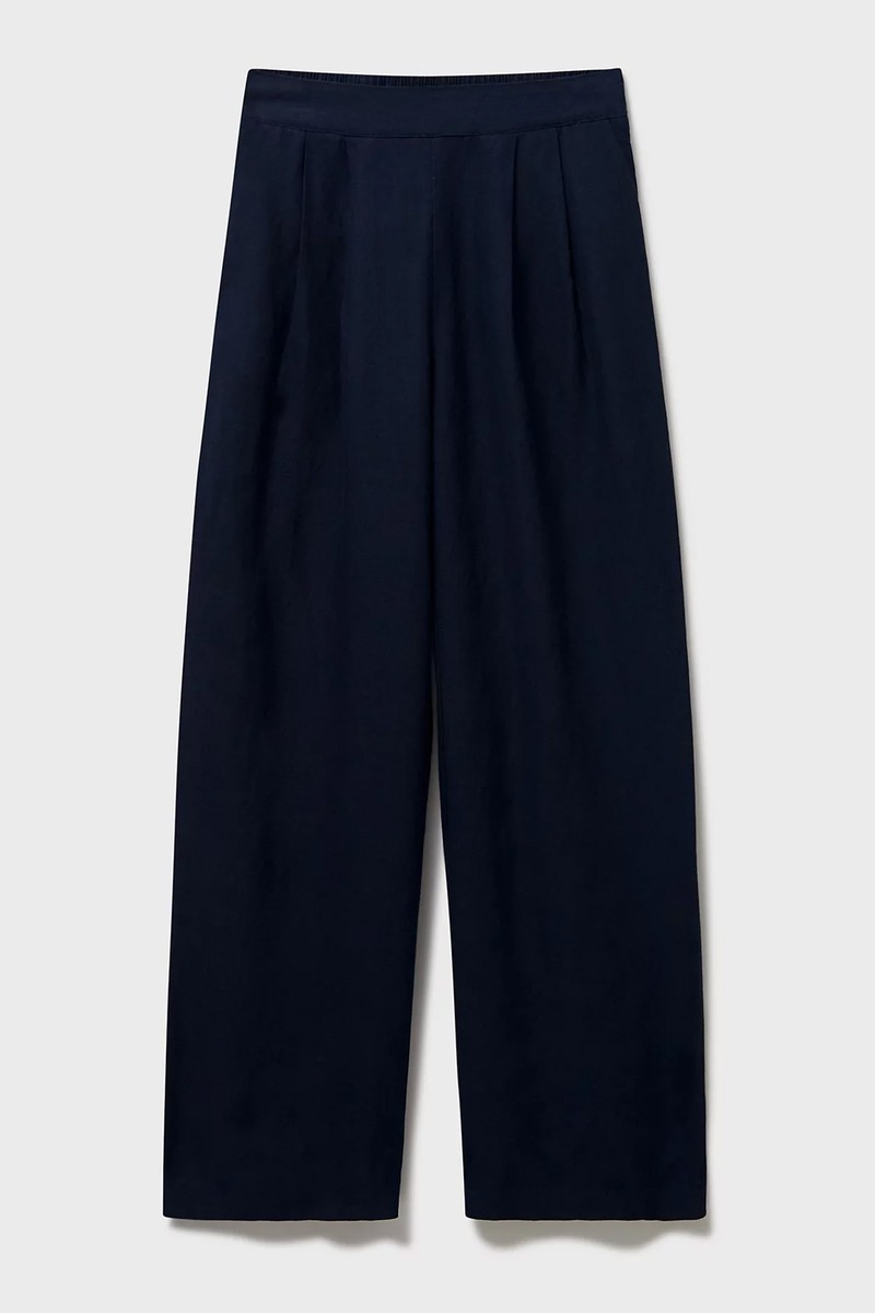 Linen Blend Pleat Front Wide Leg Trousers from Crew Clothing