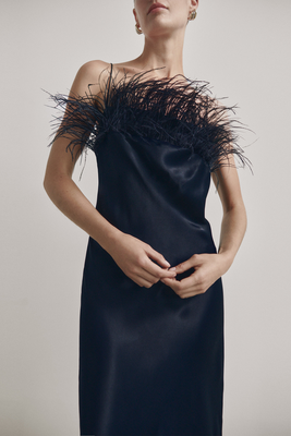 Silk Dress With Feather Trim from Massimo Dutti