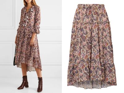 Ruffled Tiered Floral Print Georgette Midi Skirt from See By Chloé