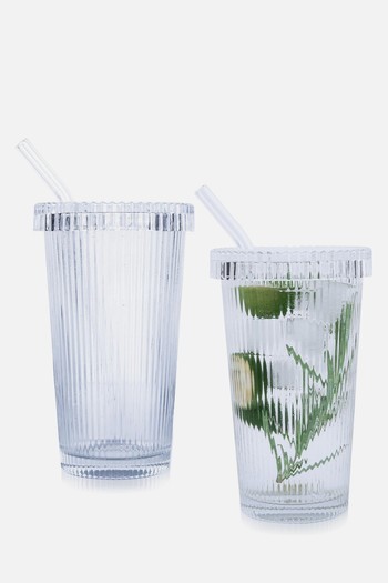 2Pcs Ribbed Clear Glass Cups from Iceten