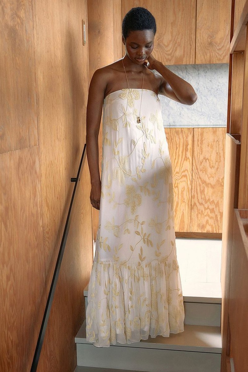 Embroidered Chiffon Bandeau Maxi Dress