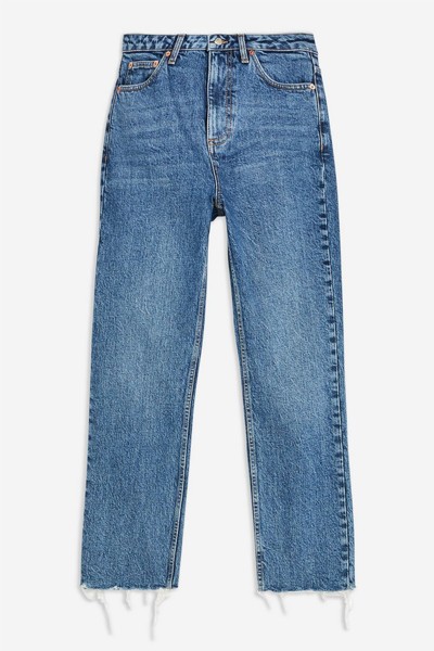 Mid Stone Raw Hem Straight Jeans