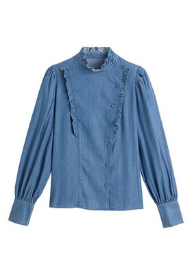Ruffled High Neck Shirt With Long Sleeves from La Redoute