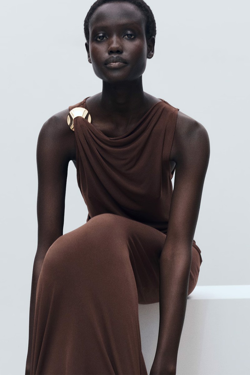 Draped Dress With Metallic Detail