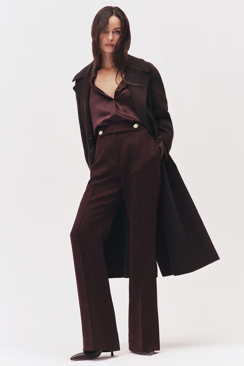 Lily Twill Button-Tab Flared Trousers With Wool
