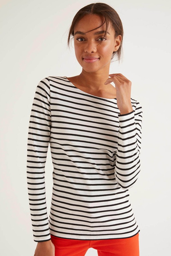 White/Black Long Sleeve Cotton Breton Top