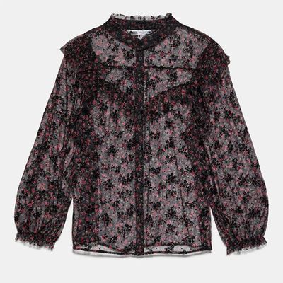 Ruffled Floral Print Blouse from Zara