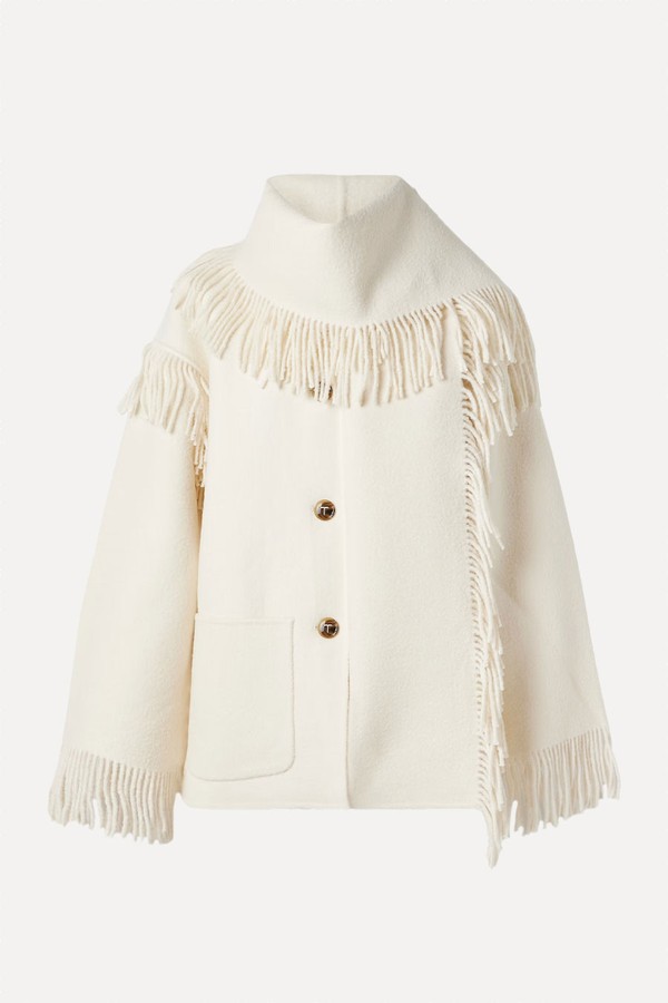 Draped Fringed Wool Blend Jacket from Toteme 