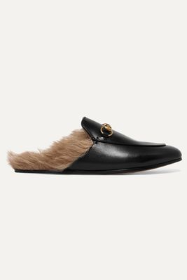 Princetown Horsebit-Detailed Shearling-Lined Leather Slipper from Gucci