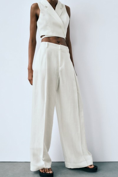 Full Length Linen Blend Trousers from Zara