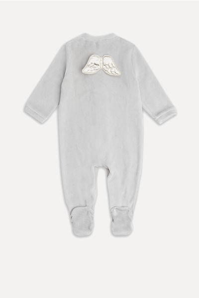 Angel Wing Silver Velour Sleepsuit from Marie Chantal