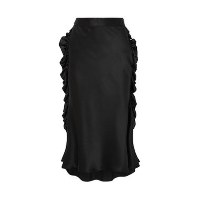 Leading Lady Ruffled Silk-Satin Midi Skirt from Maggie Marilyn
