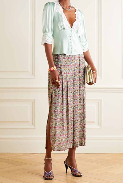 Georgia Pleated Floral-Print Cotton & Silk-Blend Midi Skirt, £215 | Rixo