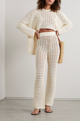 Lucy Crocheted Cotton Straight-Leg Pants from Leset