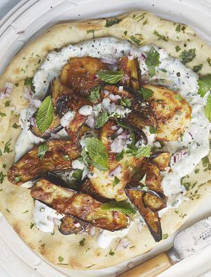Grilled Halloumi & Aubergine Wraps With Herbed Yoghurt