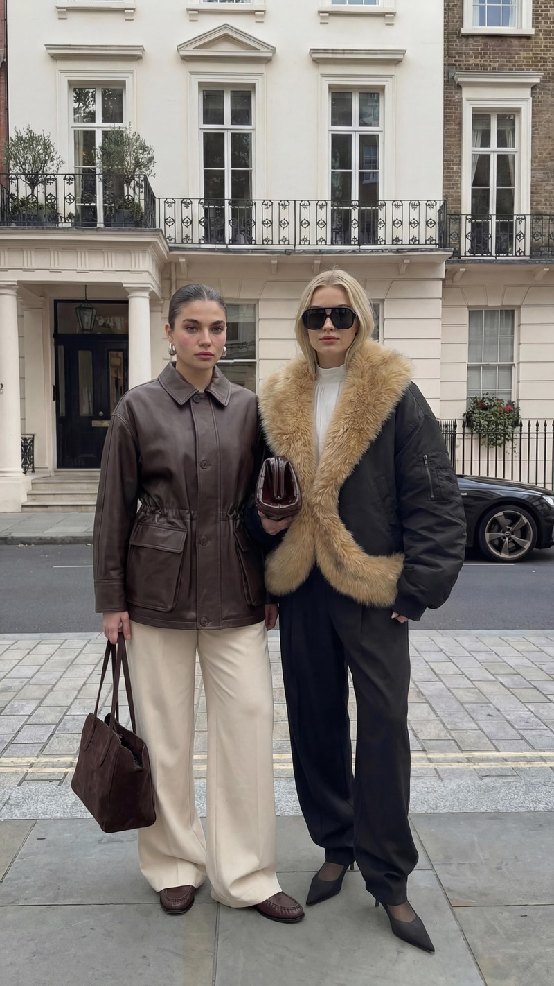 Lunchtime ‘fit check…

Gigi:
Jacket – Arma
Trousers – COS
Boots – H&M
Glasses – Jimmy Fairly 
Bag – Massimo Dutti

Brooke: 
Jacket – ROTATE Birger Christensen
Top – Source Unknown
Trousers – Source Unknown
Sunglasses – Loewe
Bag – COS
Shoes – Source Unknown