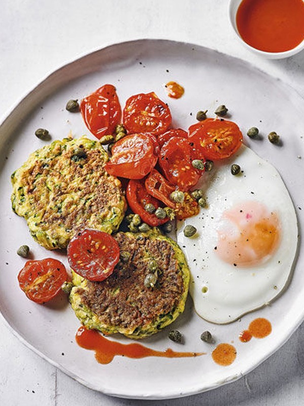 Courgette Fritters With Roasted Tomatoes