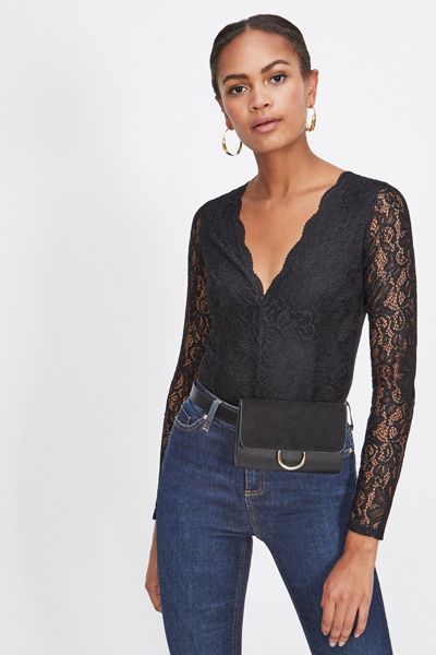 Black Long Sleeve Lace Body