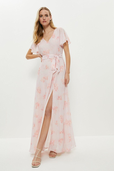 Angel Sleeve Split Front Tie Waist Maxi Dress from Coast