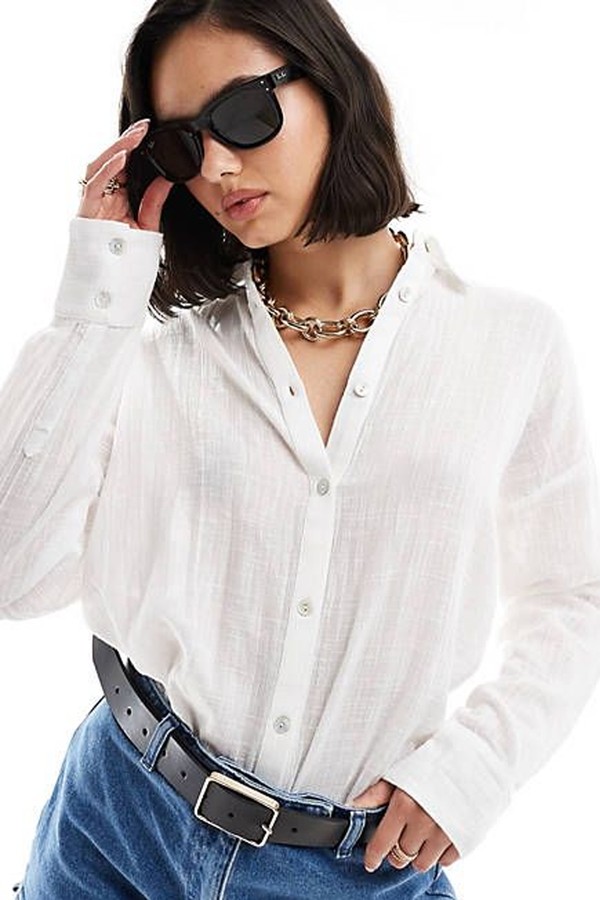 Oversized Long Sleeve Linen Look Shirt